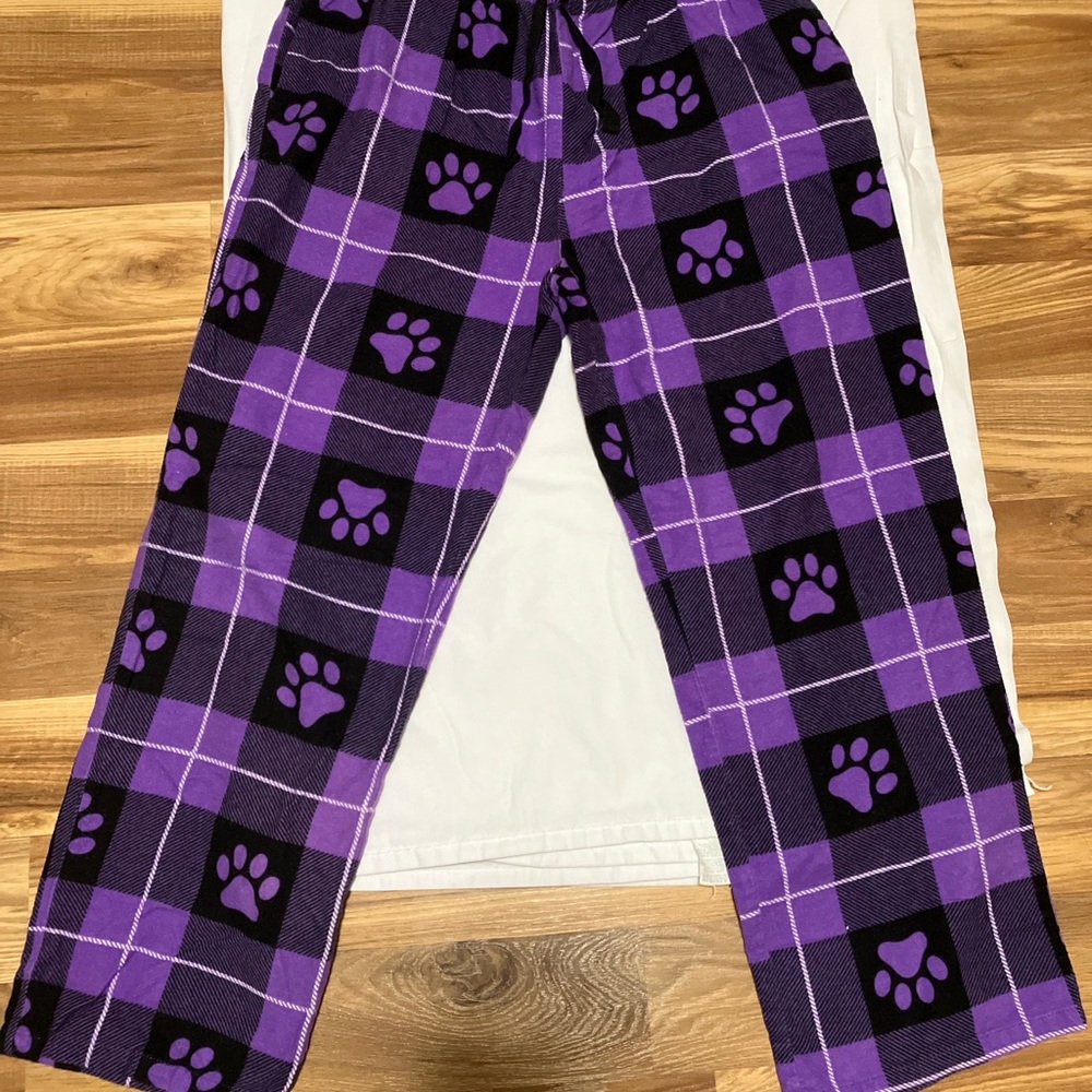Purple Plaid Paw Print Pajama Pants